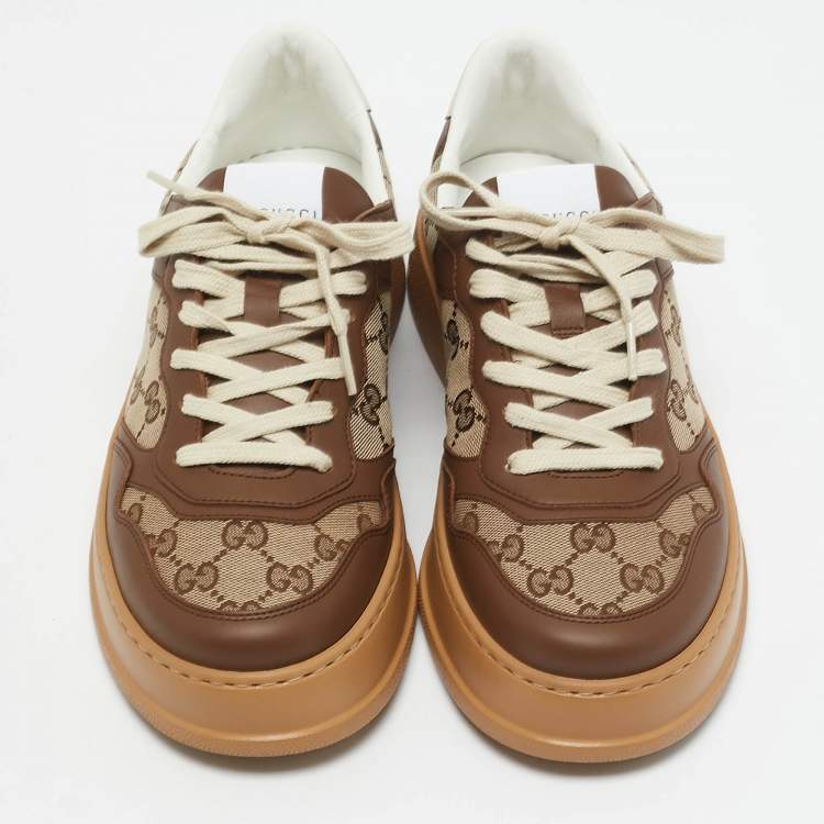 Pre Owned Gucci Beige/Brown GG Canvas and Leather Chunky B Sneakers Size 41