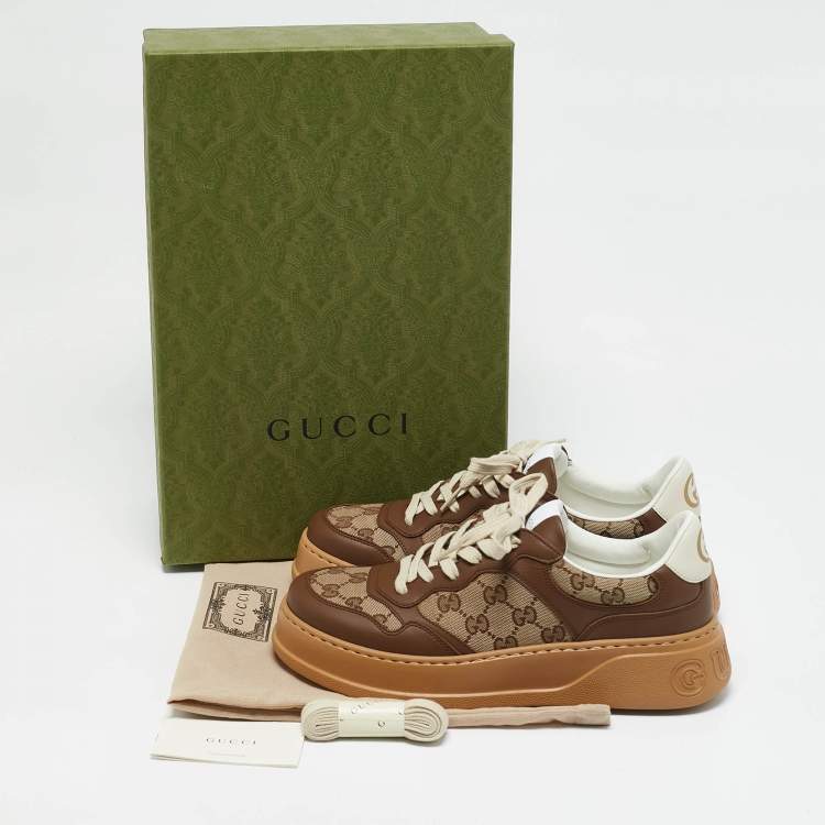 Pre Owned Gucci Beige/Brown GG Canvas and Leather Chunky B Sneakers Size 41