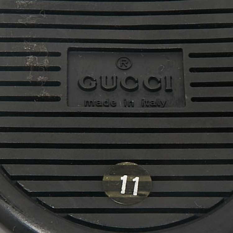 Pre Owned Gucci Black Leather And Web Tape Cross Strap Flat Slide Sandals Size 45