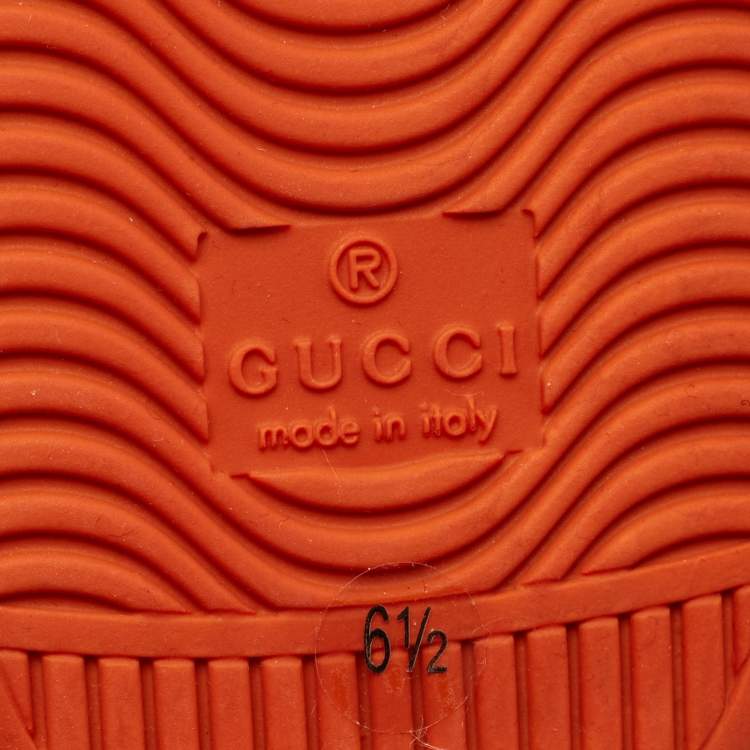 Pre Owned Gucci Orange Perforated Interlocking G Leather Ace Sneakers Size 40.5