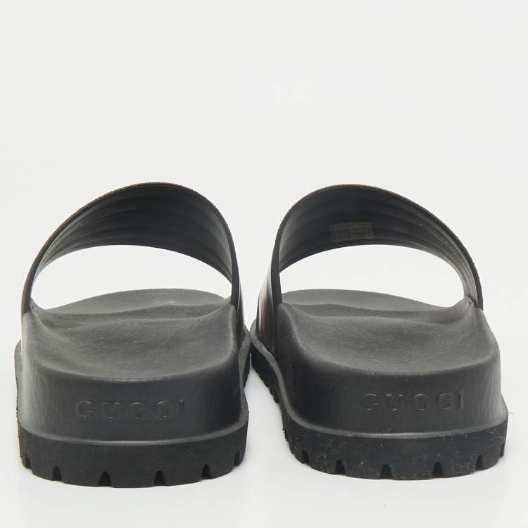 Pre Owned Gucci Black Rubber Pursuit Web Pool Slides Size 41