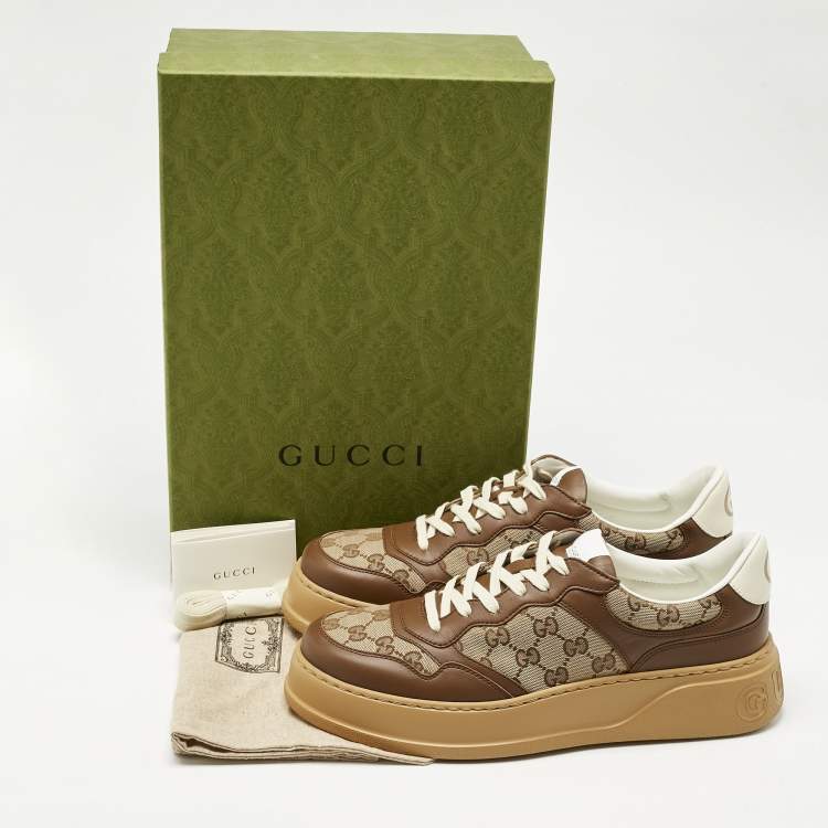 Pre Owned Gucci Beige/Brown GG Canvas and Leather Chunky B Sneakers Size 44.5