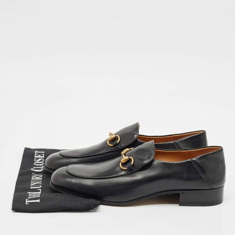 Pre Owned Gucci Black Leather Horsebit Foldable Loafers Size 42