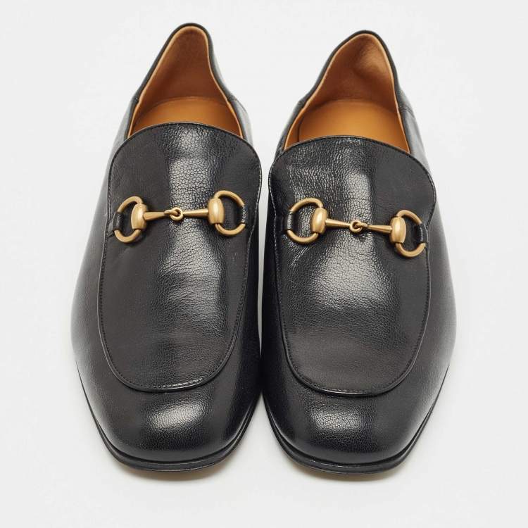 Pre Owned Gucci Black Leather Horsebit Foldable Loafers Size 42