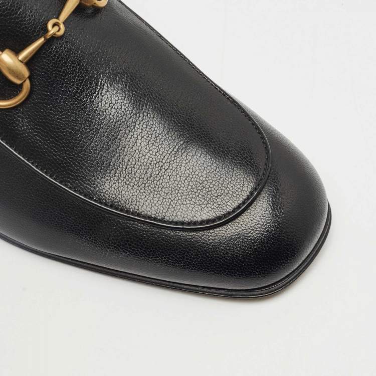 Pre Owned Gucci Black Leather Horsebit Foldable Loafers Size 42