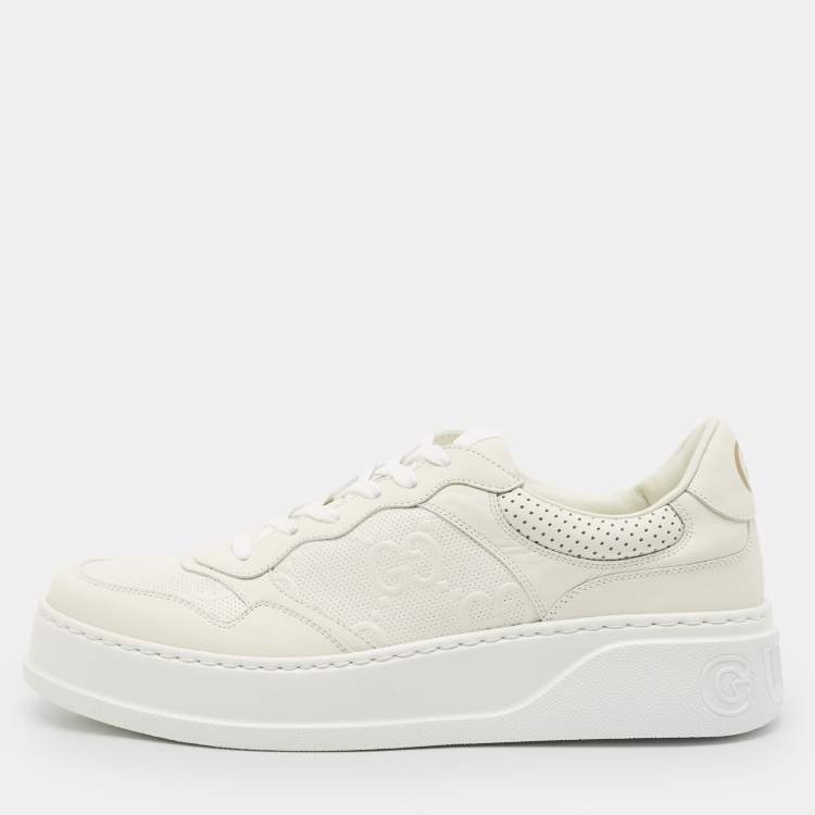 Pre Owned Gucci Off White Jumbo GG Leather Chunky B Sneakers Size 44