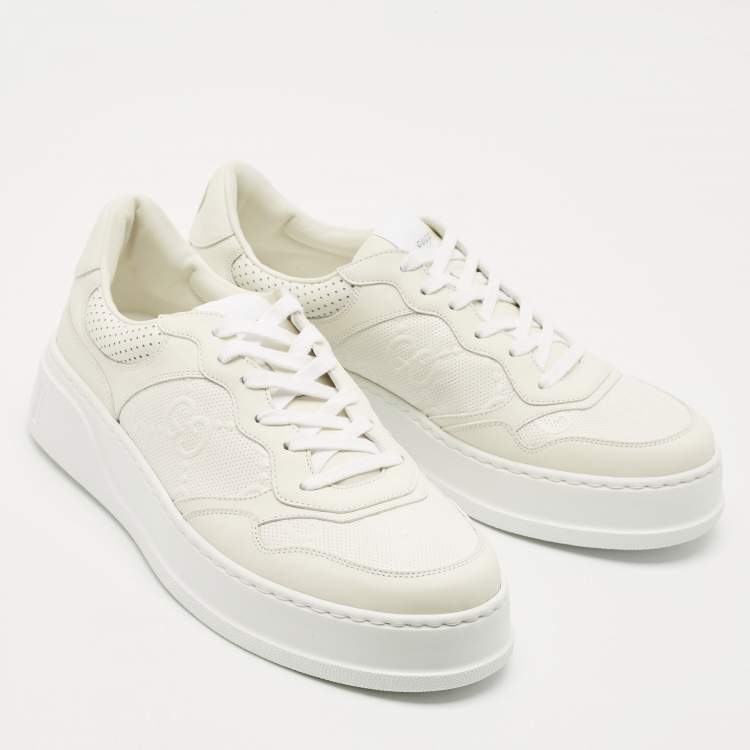 Pre Owned Gucci Off White Jumbo GG Leather Chunky B Sneakers Size 44