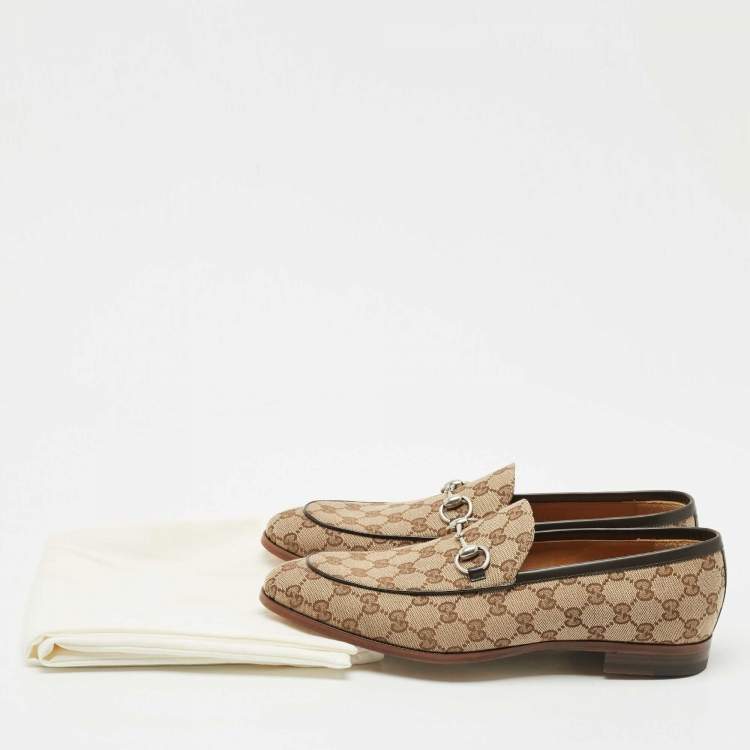 Pre Owned Gucci Beige GG Canvas Jordaan Horsebit Loafers Size 44