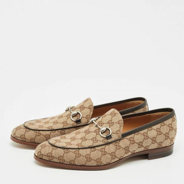 Pre Owned Gucci Beige GG Canvas Jordaan Horsebit Loafers Size 44