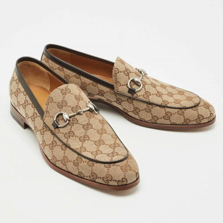 Pre Owned Gucci Beige GG Canvas Jordaan Horsebit Loafers Size 44