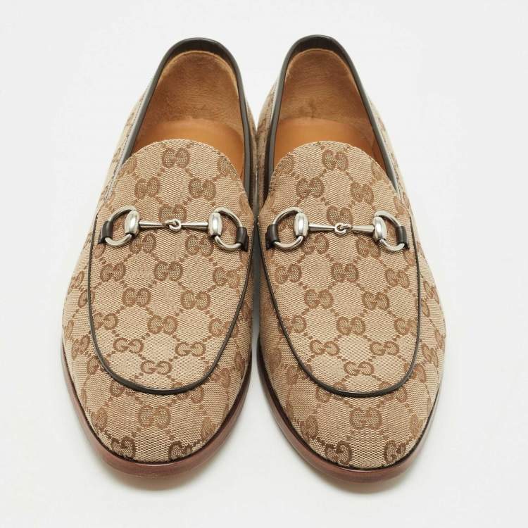 Pre Owned Gucci Beige GG Canvas Jordaan Horsebit Loafers Size 44