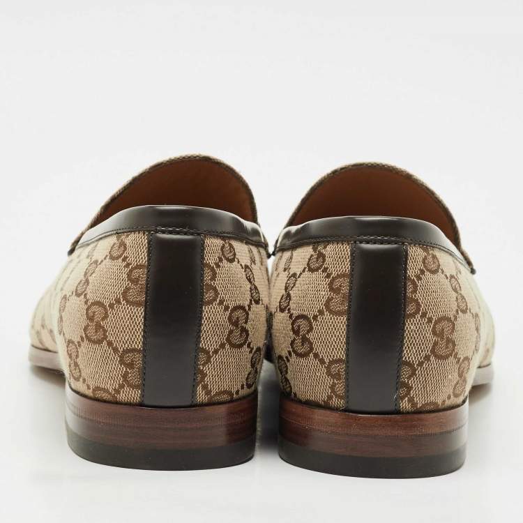 Pre Owned Gucci Beige GG Canvas Jordaan Horsebit Loafers Size 44
