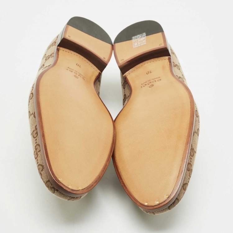 Pre Owned Gucci Beige GG Canvas Jordaan Horsebit Loafers Size 44