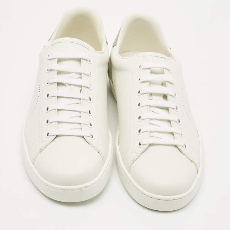 Pre Owned Gucci White Perforated Interlocking G Leather Ace Sneakers Size 42