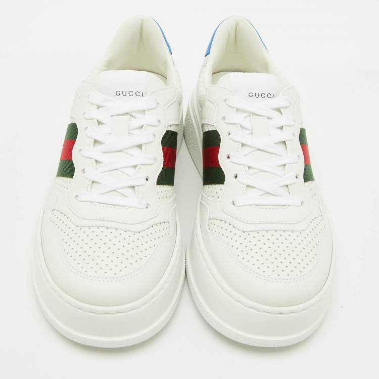 Pre Owned Gucci White Leather Chunky GG Web Low Top Sneakers Size 39.5