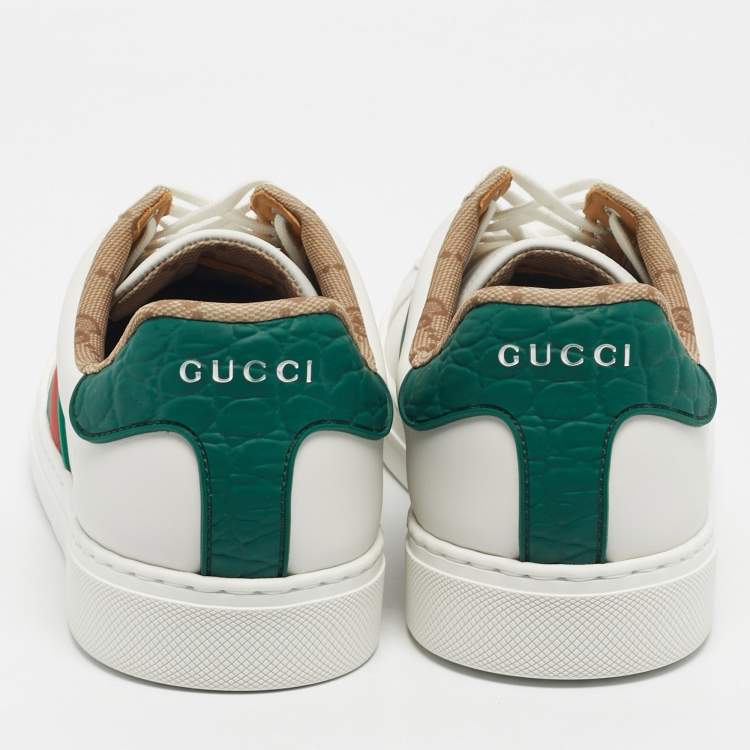 Pre Owned Gucci White Leather Web Detail Ace Sneakers Size 42.5