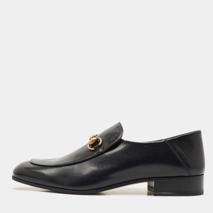 Pre Owned Gucci Black Leather Horsebit Foldable Loafers Size 42.5