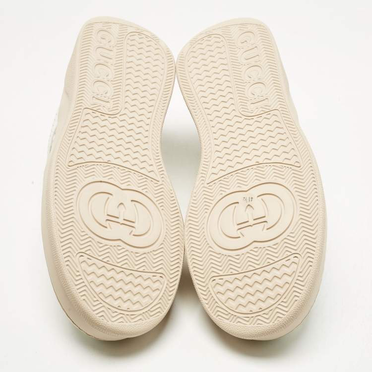 مملوكة مسبقًا Gucci White Jumbo GG Embossed Leather Low Top Sneakers Size 41.5