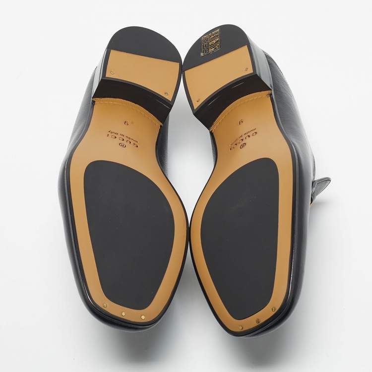 Pre Owned Gucci Black Leather Horsebit Foldable Loafers Size 43