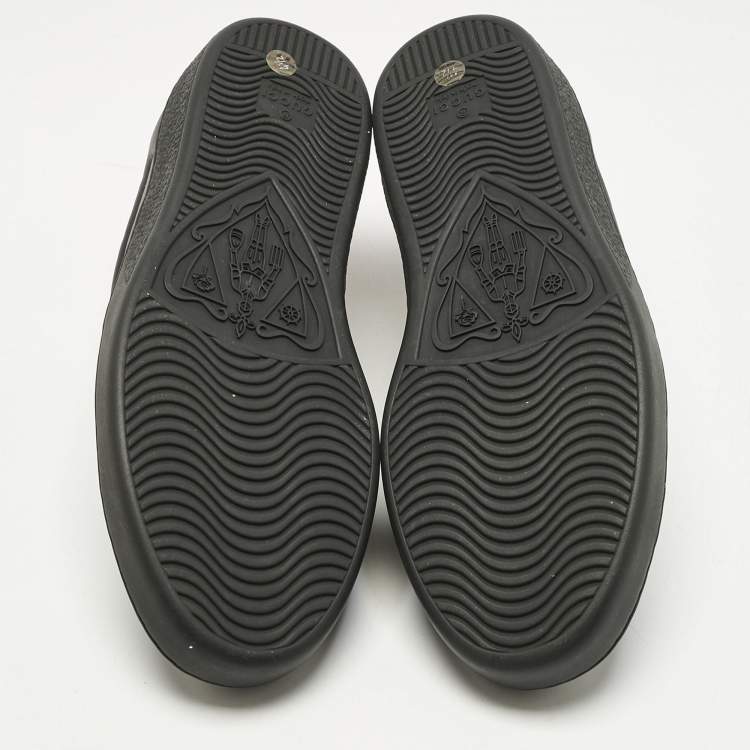 Pre Owned Gucci Black Leather and Snakeskin Embossed Leather Ace Lace Up Sneakers Size 38.5