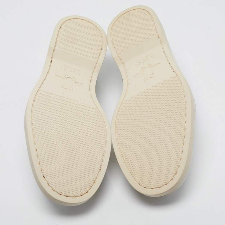 Pre Owned Gucci White GG Supreme Canvas and Leather Horsebit Loafers Size 41