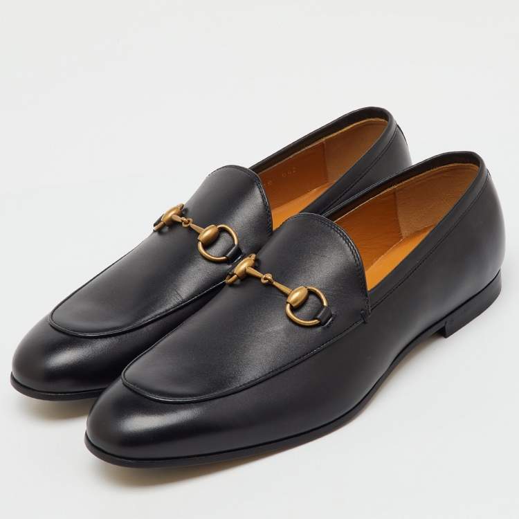 Pre Owned Gucci Black Leather Jordaan Slip On Loafers Size 44