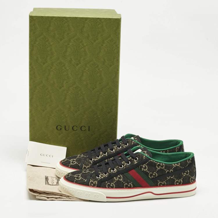 Pre Owned Gucci Black/Ivory GG Jacquard Denim Tennis 1977 Sneakers Size 43