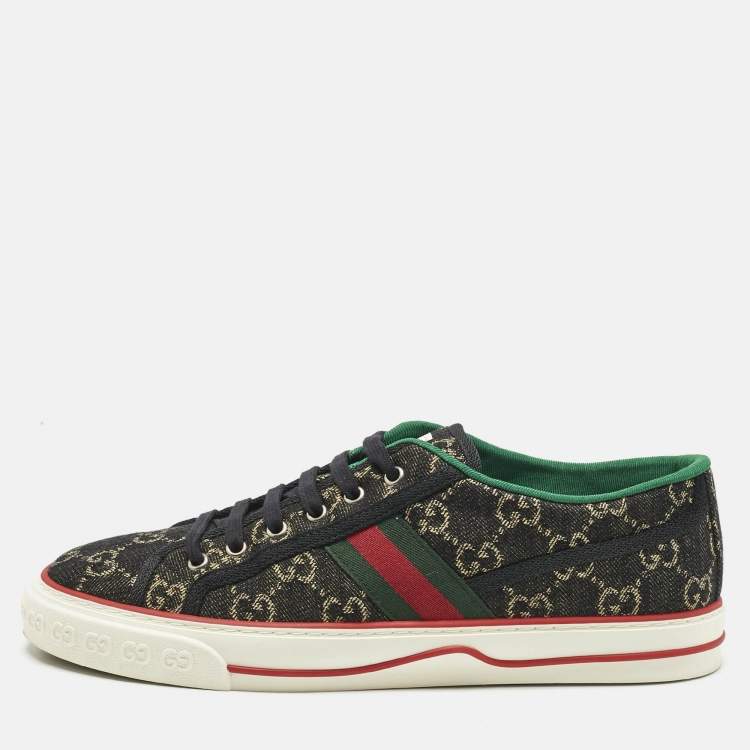 Pre Owned Gucci Black/Ivory GG Jacquard Denim Tennis 1977 Sneakers Size 43