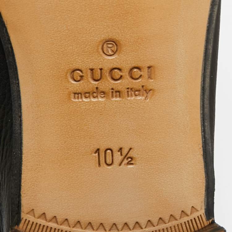 Pre Owned Gucci Black Leather Horsebit Web Loafers Size 44.5