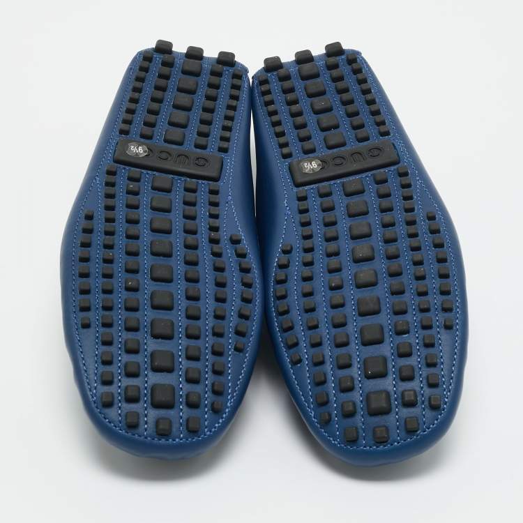 Pre Owned Gucci Blue Leather Interlocking G Loafers Size 43.5