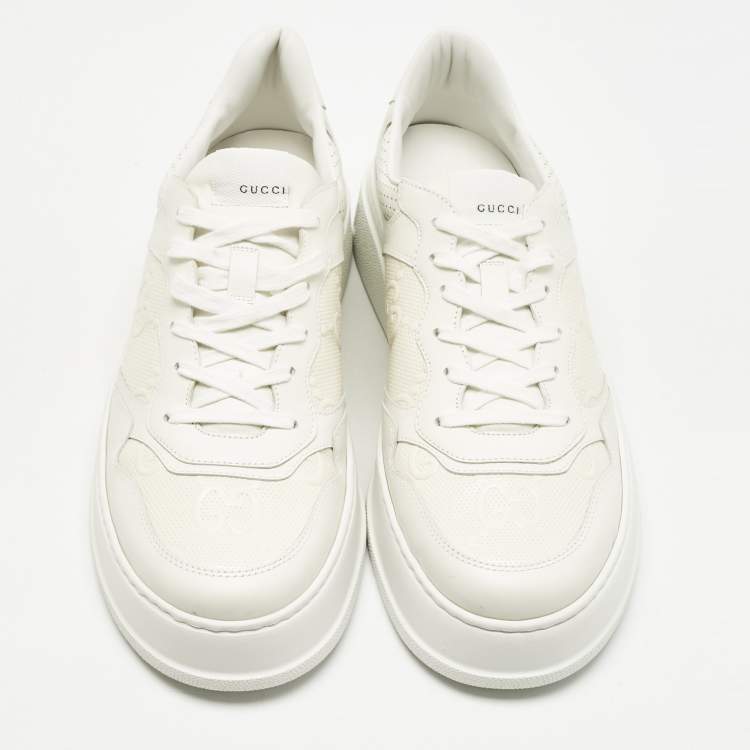 Pre Owned Gucci White Leather Chunky Lace Up Sneakers Size 46