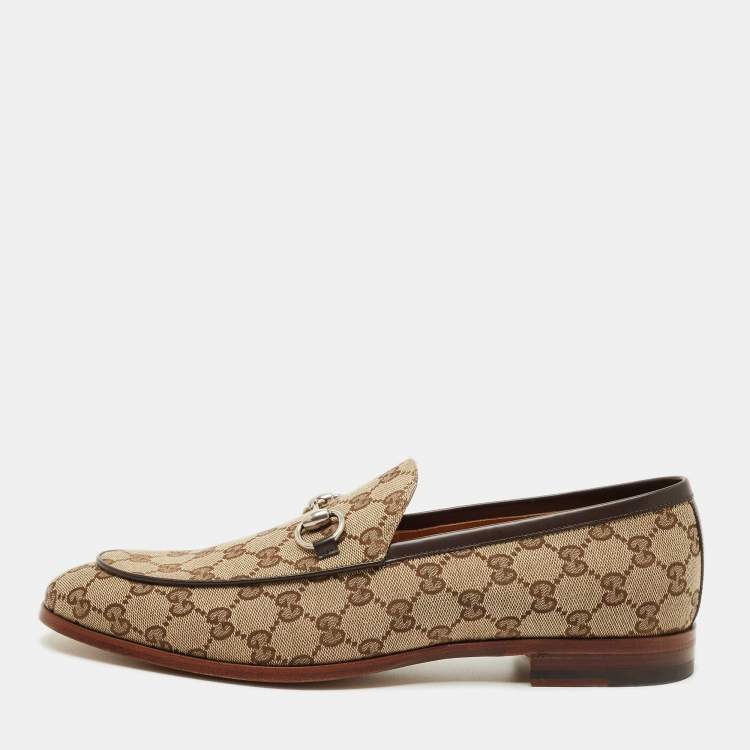 Pre Owned Gucci Beige/Brown GG Canvas Jordaan Horsebit Loafers Size 44