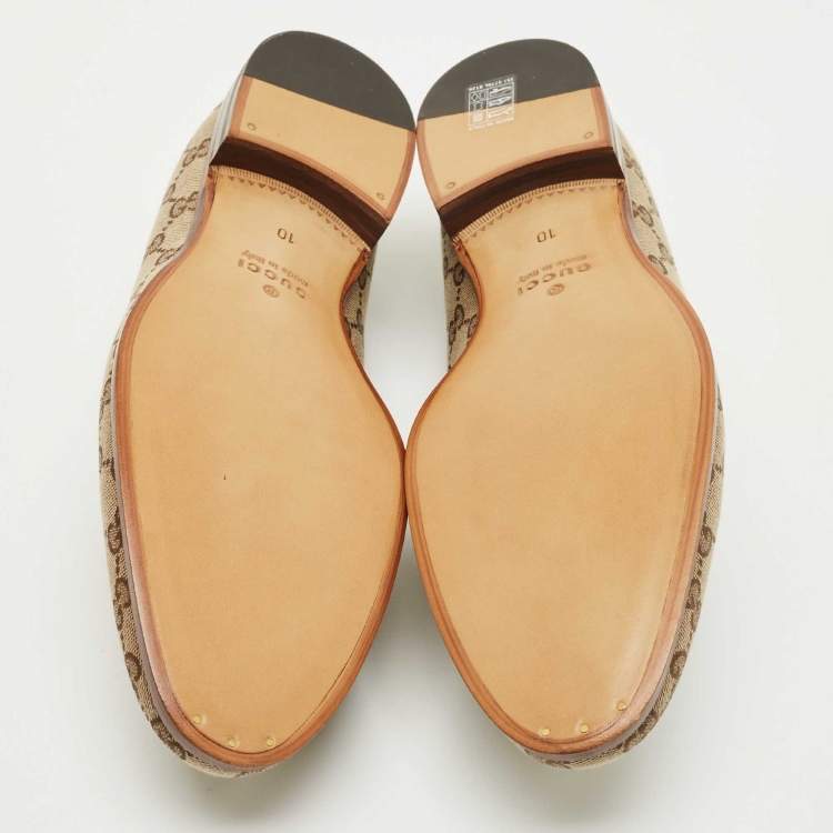 Pre Owned Gucci Beige/Brown GG Canvas Jordaan Horsebit Loafers Size 44