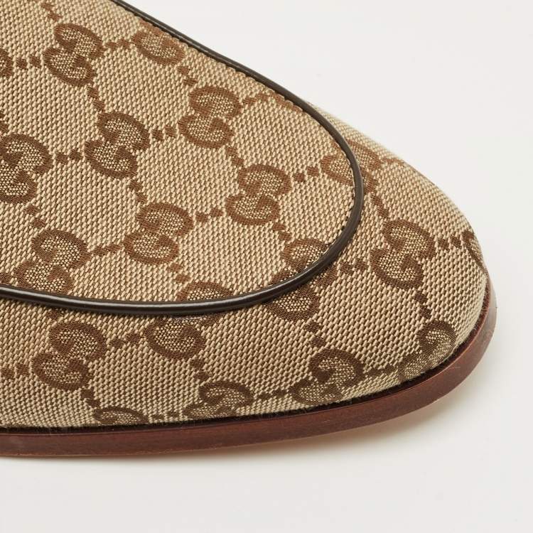 Pre Owned Gucci Beige/Brown GG Canvas Jordaan Horsebit Loafers Size 44
