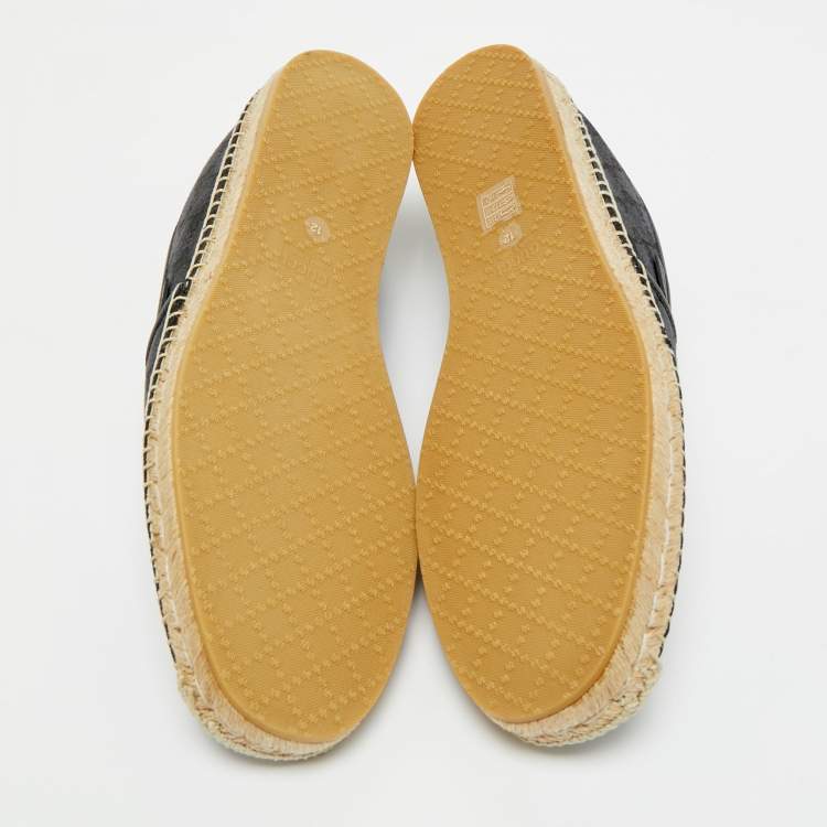 Pre Owned Gucci Black/Blue GG Canvas and Leather Espadrille Flats Size 46