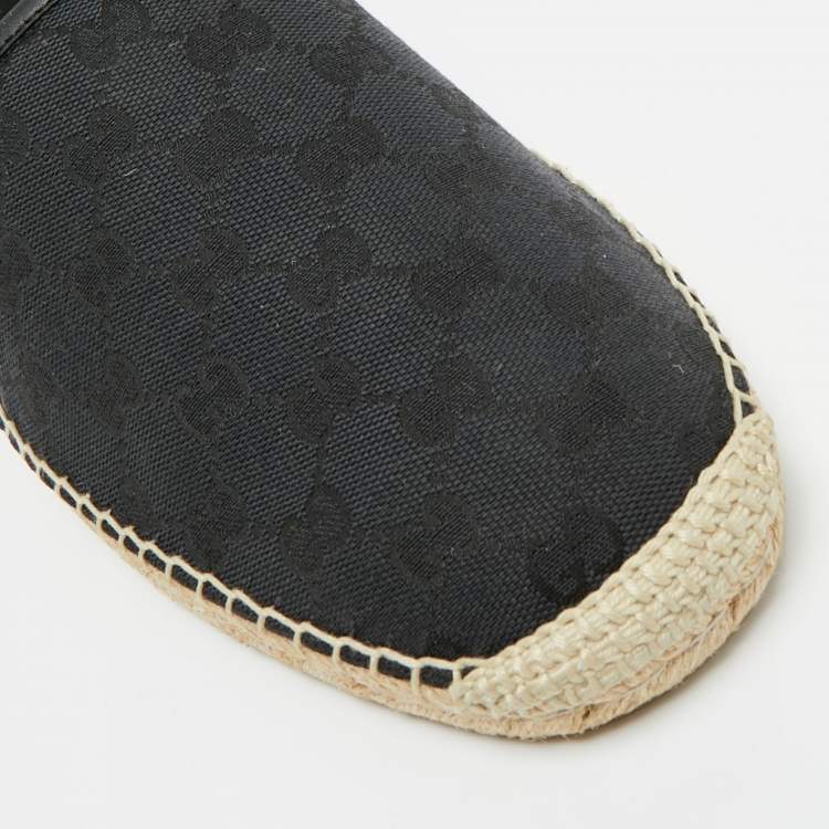 Pre Owned Gucci Black/Blue GG Canvas and Leather Espadrille Flats Size 46