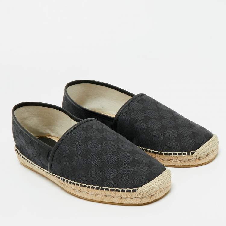 Pre Owned Gucci Black/Blue GG Canvas and Leather Espadrille Flats Size 46