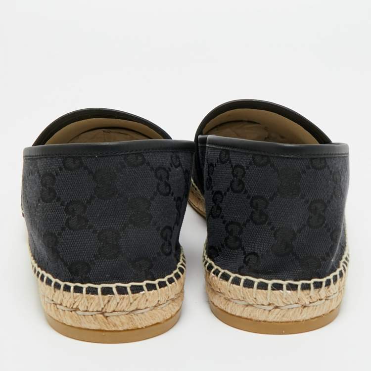 Pre Owned Gucci Black/Blue GG Canvas and Leather Espadrille Flats Size 46