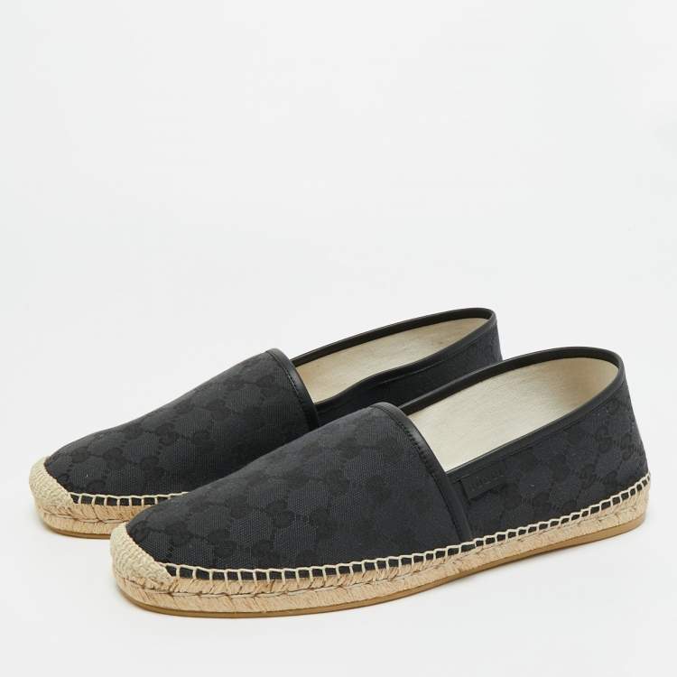 Pre Owned Gucci Black/Blue GG Canvas and Leather Espadrille Flats Size 46