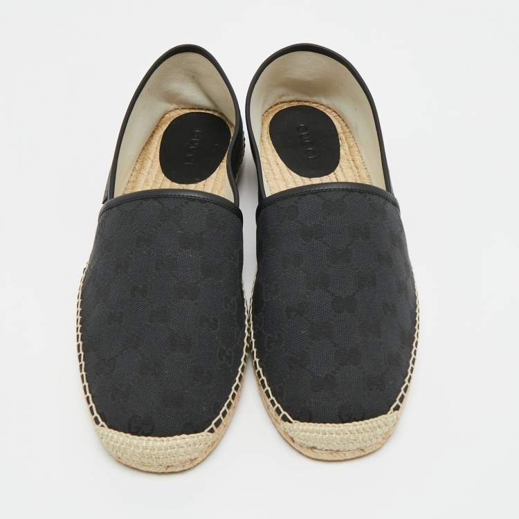 Pre Owned Gucci Black/Blue GG Canvas and Leather Espadrille Flats Size 46