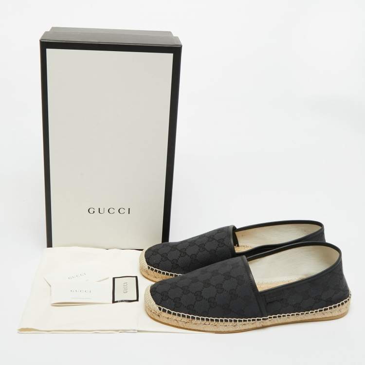 Pre Owned Gucci Black/Blue GG Canvas and Leather Espadrille Flats Size 46
