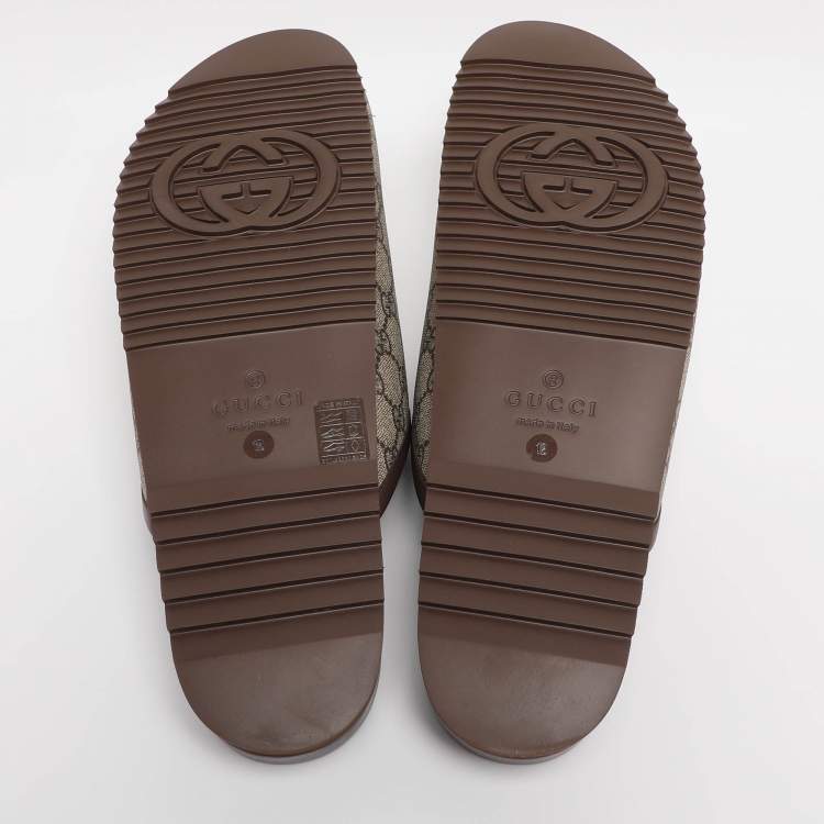 Pre Owned Gucci Beige Coated Canvas Horsebit Slippers Size 46
