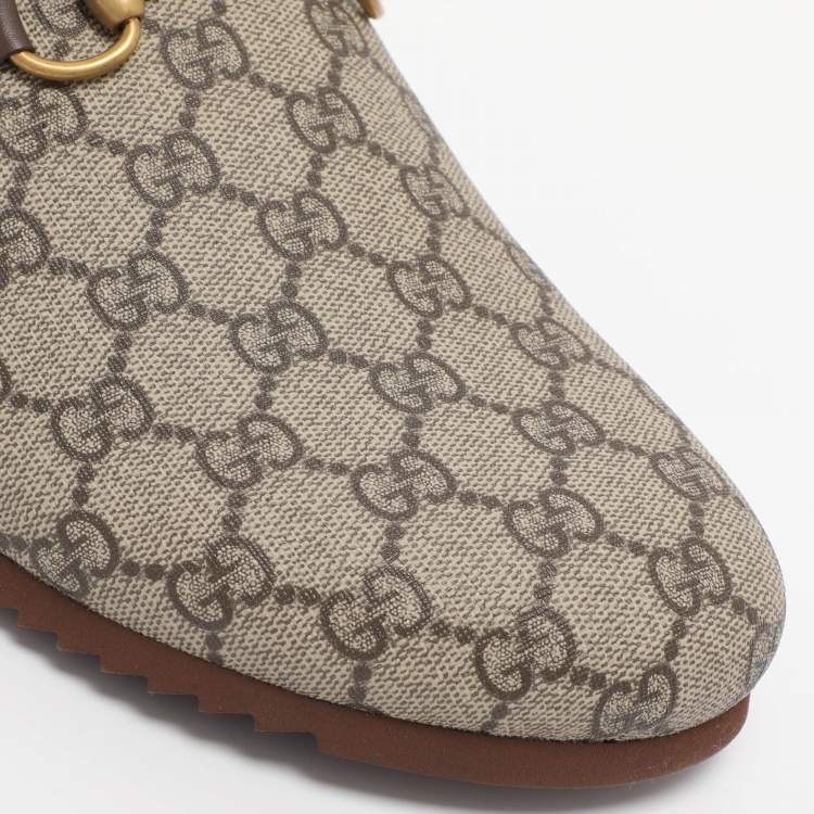 Pre Owned Gucci Beige Coated Canvas Horsebit Slippers Size 46