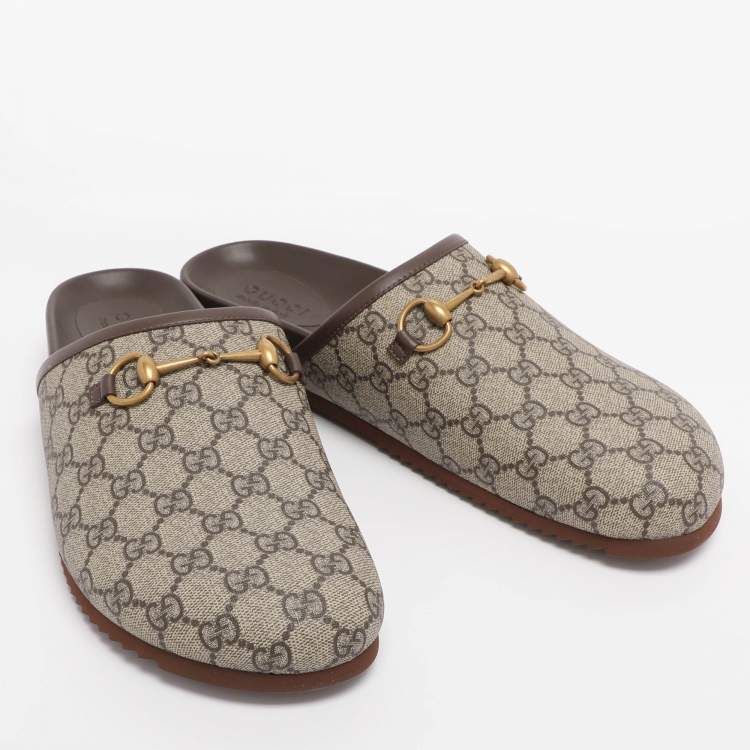 Pre Owned Gucci Beige Coated Canvas Horsebit Slippers Size 46