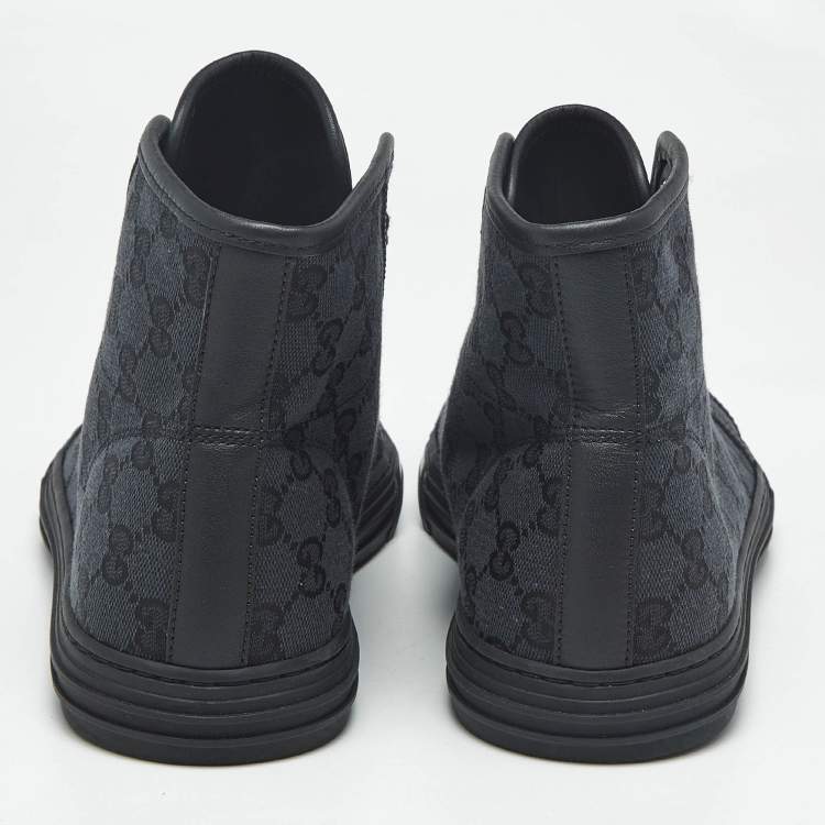 Pre Owned Gucci Black/Navy Blue GG Supreme Canvas And Leather Brooklyn High Top Sneakers Size 43