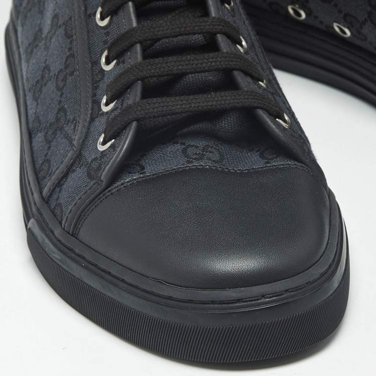 Pre Owned Gucci Black/Navy Blue GG Supreme Canvas And Leather Brooklyn High Top Sneakers Size 43