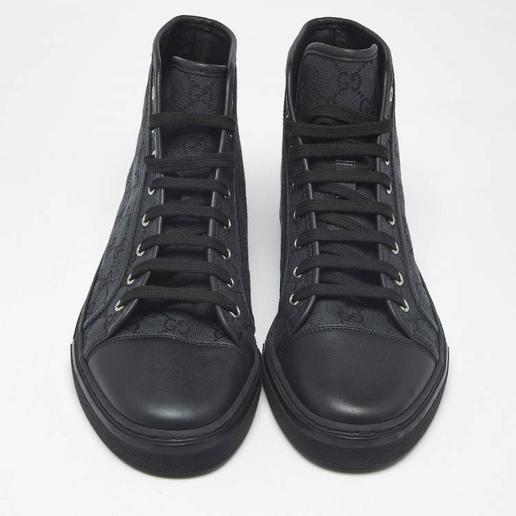Pre Owned Gucci Black/Navy Blue GG Supreme Canvas And Leather Brooklyn High Top Sneakers Size 43