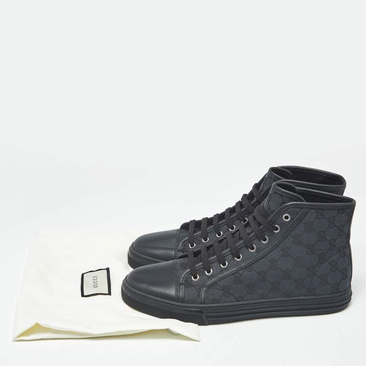 Pre Owned Gucci Black/Navy Blue GG Supreme Canvas And Leather Brooklyn High Top Sneakers Size 43