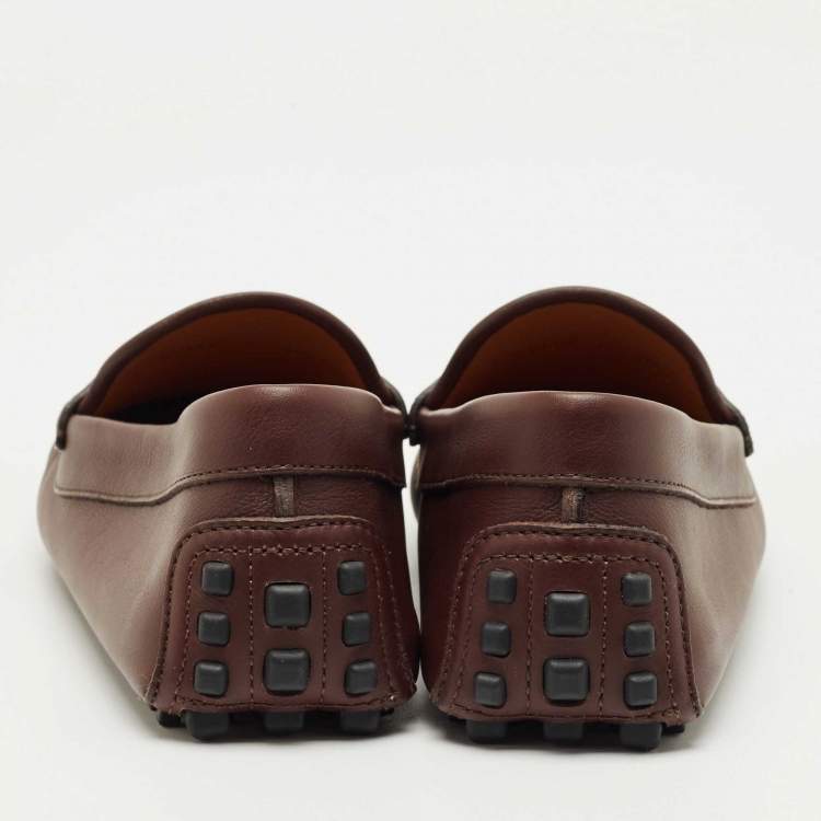 Pre Owned Gucci Brown Leather GG Interlock Web Detail Loafers Size 40