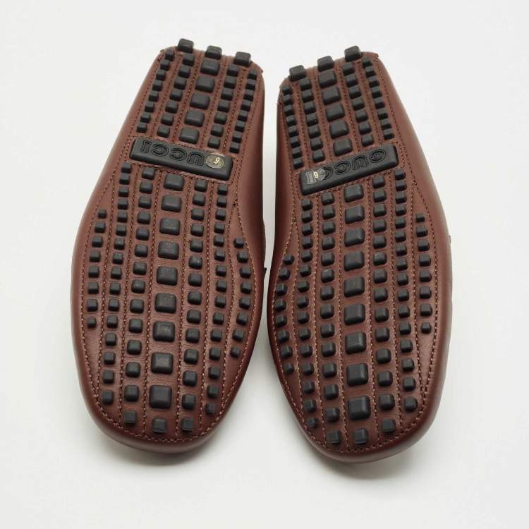 Pre Owned Gucci Brown Leather GG Interlock Web Detail Loafers Size 40